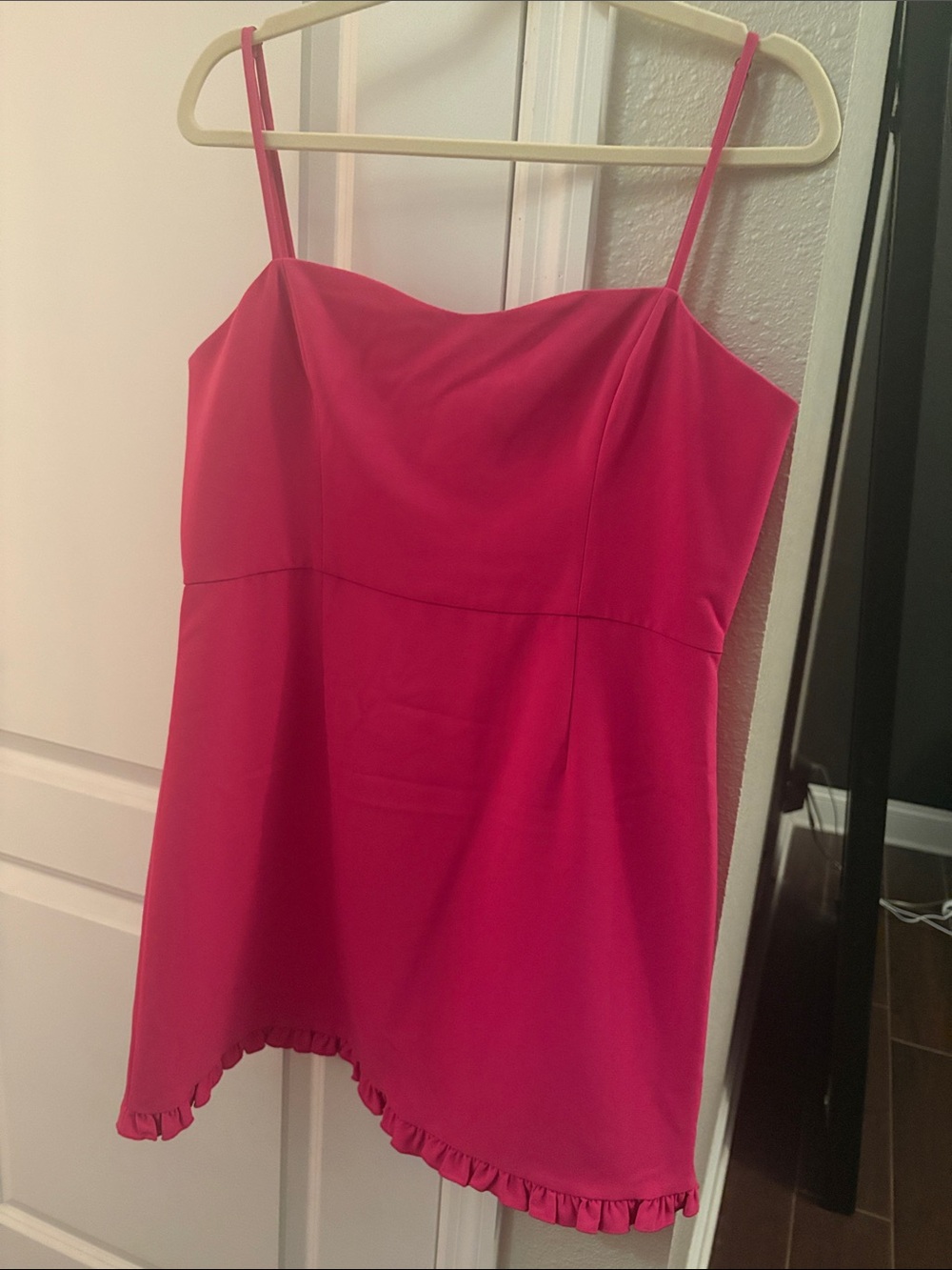 French Connection Hot Pink Spaghetti Strap Ruffle Hem Camisole Dress